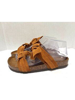 Sundance Vera Pelle womens sandals Cognac Bow Details Slides suede cork foot